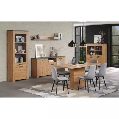 Table à manger fixe 6 personnes - Effet chêne artisan - L160 x P80 x H76 cm