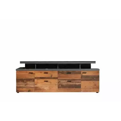 Meuble TV MOOD 2 portes et 2 tiroirs - Bois vieilli et gris mat
