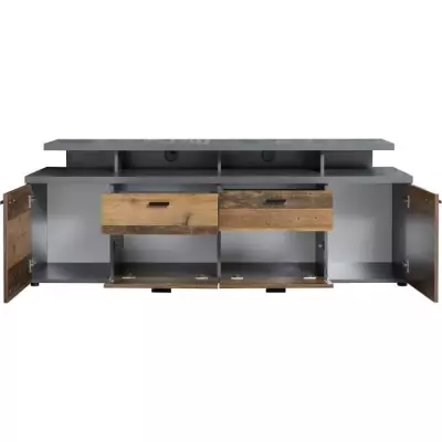 Meuble TV MOOD 2 portes et 2 tiroirs - Bois vieilli et gris mat