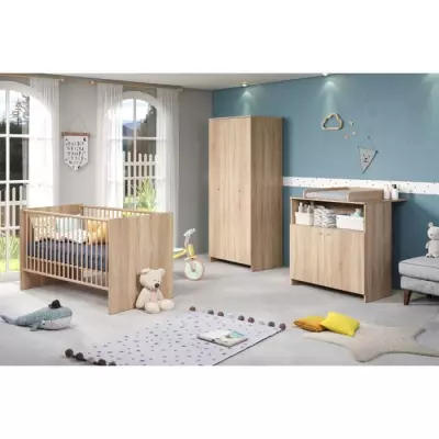 Chambre bébé trio NIKO - Ensemble complet en chêne naturel - Eco-responsable
