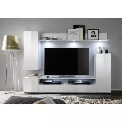 Ensemble meuble TV DOS - Éclairage LED inclus - Design moderne - L208 x P33 x H165 cm