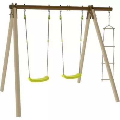 Portique bois et métal - 1,90m - 2 balançoires et 1 échelle - Made in France