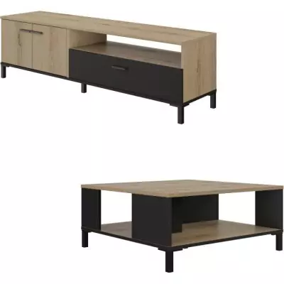 Ensemble meuble TV & table basse TRUST Chene/Noir - GAMI