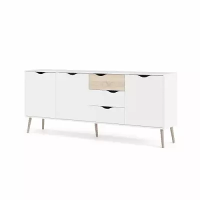 Buffet contemporain en bois massif blanc/chêne - 3 portes/3 tiroirs