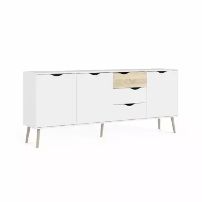 Buffet contemporain en bois massif blanc/chêne - 3 portes/3 tiroirs