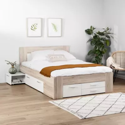 Lit adulte contemporain Udine chêne cendré et blanc mat