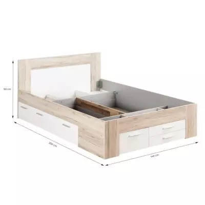 Lit adulte contemporain Udine chêne cendré et blanc mat Lit adulte contemporain Udine chêne cendré et blanc mat