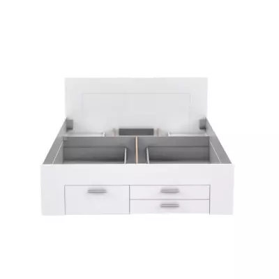 Lit adulte contemporain avec rangement 160x200 cm - Décor Blanc mat - UDINE Lit adulte contemporain avec rangement 160x200 cm - Décor Blanc mat - UDINE