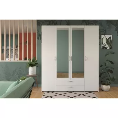 Armoire VARIA - 4 portes battantes - Décor blanc