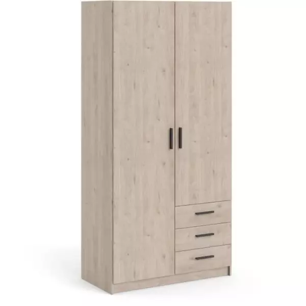 Armoire VEGA - Décor Gris anthracite - 2 portes + 3 tiroirs - L 98,5 x P 49,6 x H 200,4 cm