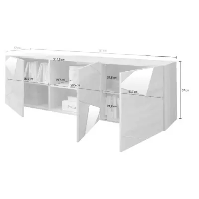 Meuble TV Brillant Blanc avec Sérigraphie Miroir - Élégance Moderne