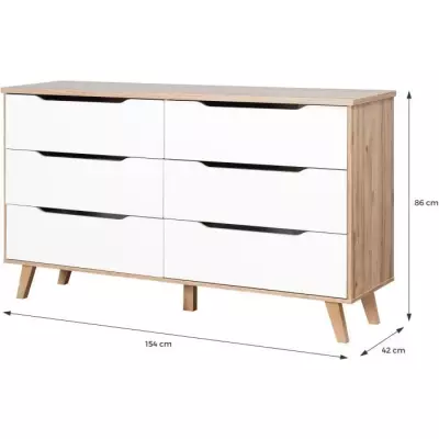 Commode 6 tiroirs chene et blanc - Style contemporain