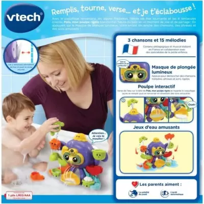Jouet de Bain interactif VTECH BABY - Polo, Mon Poulpe Rigolo - Pour Bébé 1-5 ans