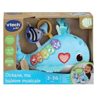 Hochet VTECH OCÉANE, MA BALEINE MUSICALE (BOUTEILLES PLASTIQUES RECYCLÉES)