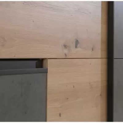 Armoire 2 portes coulissantes et 3 tiroirs - Décor chêne artisan et béton gris