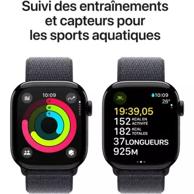 Apple Watch Series 10 GPS - Boîtier Jet Black Aluminium - Bracelet Ink Sport Loop