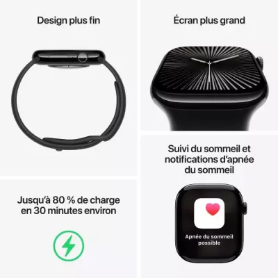 Apple Watch Series 10 GPS - Style Jet Black Aluminium - Bracelet Black Sport Band