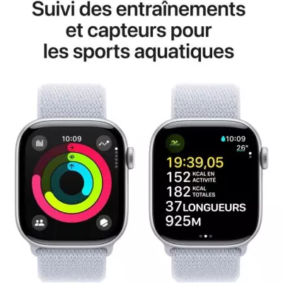 Montre Apple Watch Series 10 GPS 42mm - Silver Aluminium - Blue Cloud Sport Loop