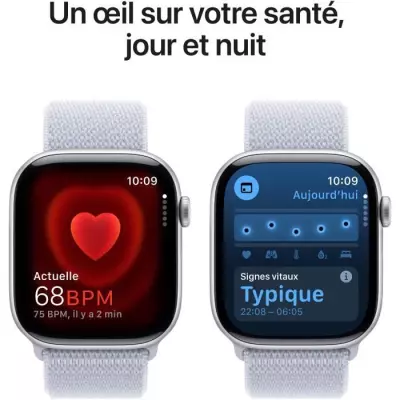 Apple Watch Series 10 GPS - Boîtier Silver Aluminium - Blue Cloud Sport Loop