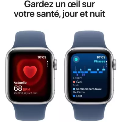 Montre Apple Watch SE GPS 40mm Argent Aluminium avec Bracelet Denim Sport Band - S/M