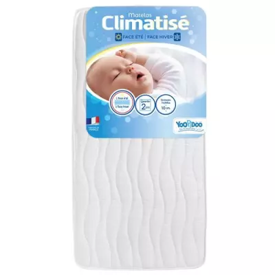 Matelas Bébé Yoopidoo Climatisé 60x120 cm - 1 face Été frais / 1 face Hiver ouatinée