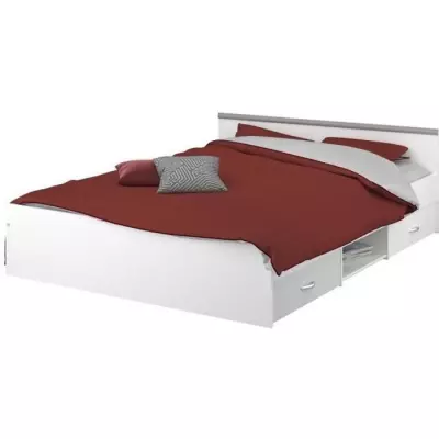Lit adulte contemporain blanc mat - Made in France - L 140 x L 200 cm