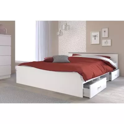 Lit adulte contemporain blanc mat - Made in France - L 140 x L 200 cm