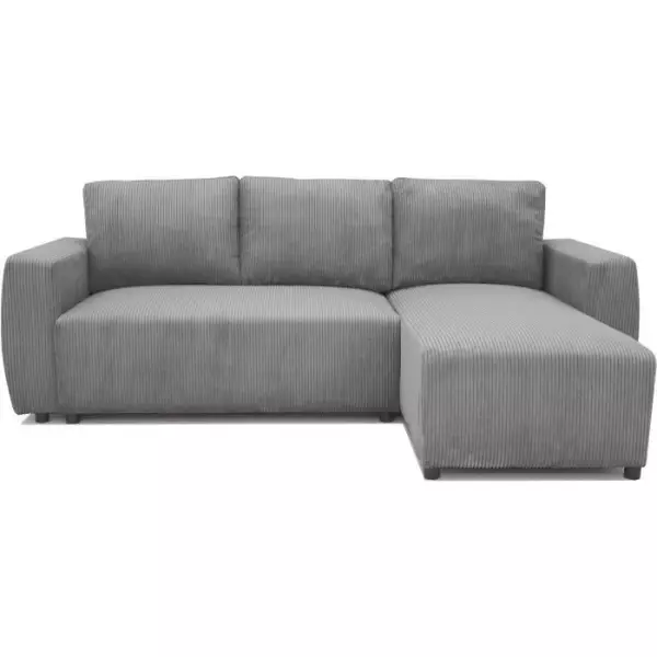 Canapé d'angle convertible réversible 3-4 places PHARELL - velours côtelé Anthracite - Coffre de rangement - L224 x P155 x H