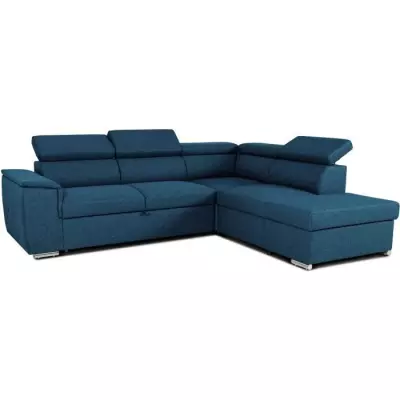 Canapé d'angle convertible réversible avec coffre - DAYTONA - Bleu Oeko-Tex - 5 places