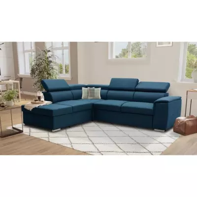 Canapé d'angle convertible réversible avec coffre - DAYTONA - Bleu Oeko-Tex - 5 places