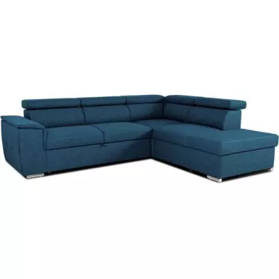 Canapé d'angle convertible réversible avec coffre - DAYTONA - Bleu Oeko-Tex - 5 places