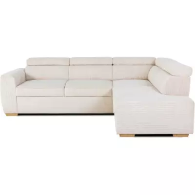 Canapé d'angle convertible KELIO - Velours beige - 245 x 184cm