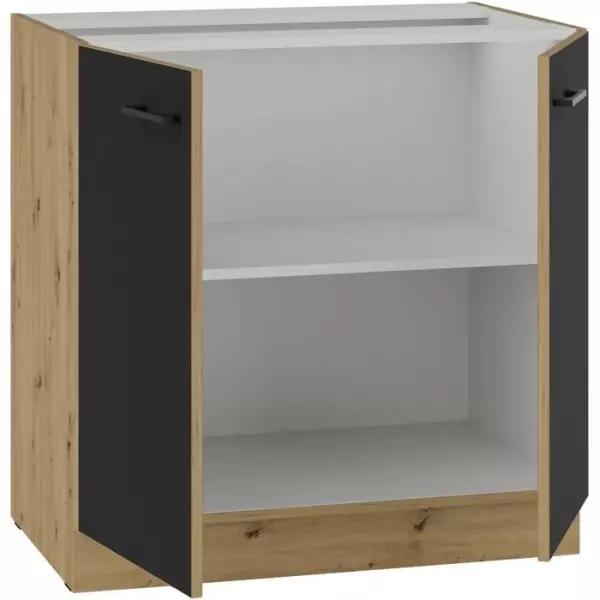 MODENA - Meuble bas - 2 portes battantes - 80 x 52 x 82 cm - Chene artisan / Noir mat - Plan de travail non inclus