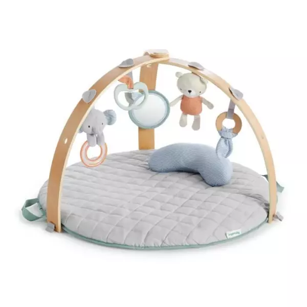 INGENUITY Tapis de sol éveil bébé évolutif - Loamy™ - Réversible, pliable, Arche de jeu en bois amovible, 5 jouets, miroi