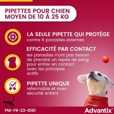 ADVANTIX Chien Race Moyenne 10-25kg 4 pipettes | Solution Antiparasitaire