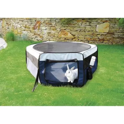 Enclos pour lapins/chiots ø 130 × 55 cm bleu/gris - Spacieux et pratique