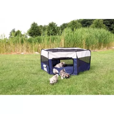 Enclos pour lapins/chiots ø 130 × 55 cm bleu/gris - Spacieux et pratique