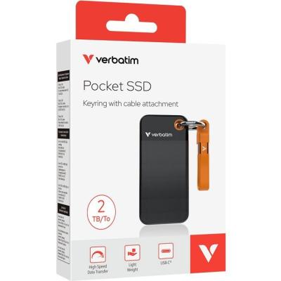 Disque SSD externe - VERBATIM - Pocket - 2 To - Noir / Orange