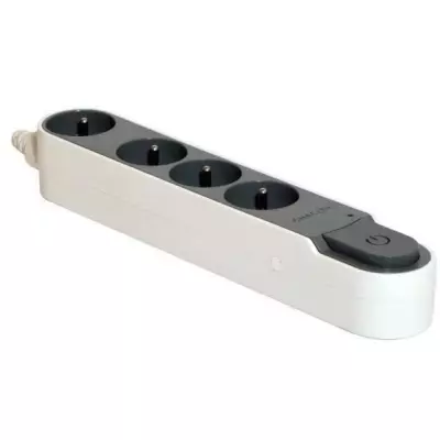 Multiprise CHACON parafoudre interrupteur 4 prises Gris - 16A - 5m