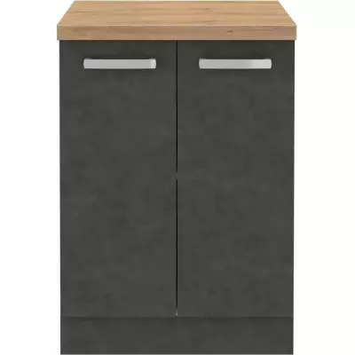 Meuble bas 2 portes battantes - Gris mat - Design compact