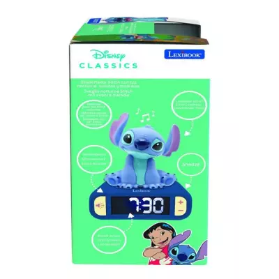 Réveil veilleuse digital LEXIBOOK Stitch 3D lumineux et sonore - Bleu