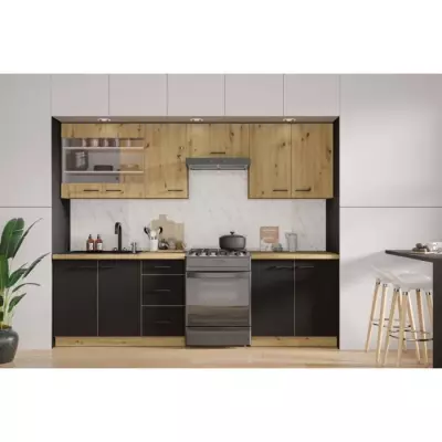 Cuisine complète MODENA - 260 cm - Chêne artisan / Noir mat