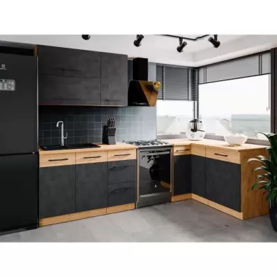 Colonne cuisine ROCK - Décor chêne et gris - 2 portes + 5 étagères