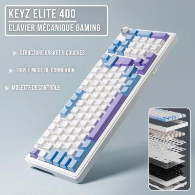 Clavier mécénique PBT Gasket - THE G-LAB - KEYZ Elite 400 WB - TripleMode - AZERTY - RGB - Windows & Mac