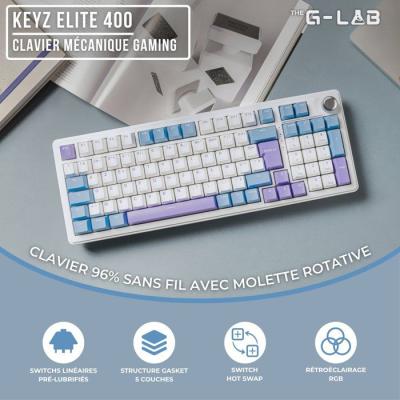 Clavier mécénique PBT Gasket - THE G-LAB - KEYZ Elite 400 WB - TripleMode - AZERTY - RGB - Windows & Mac
