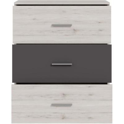 Commode ADRIA - 3 tiroirs - Chene cendré / Gris uni - 75,2 x 41,3 x 89,7 cm