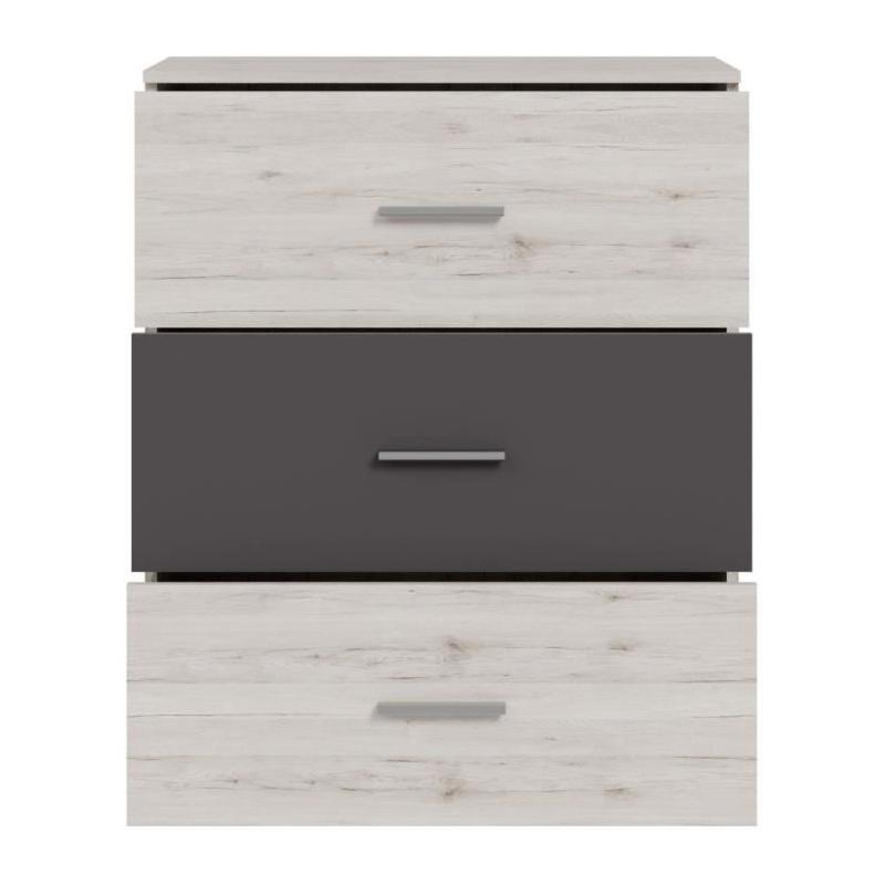 Commode ADRIA - 3 tiroirs - Chene cendré / Gris uni - 75,2 x 41,3 x 89,7 cm