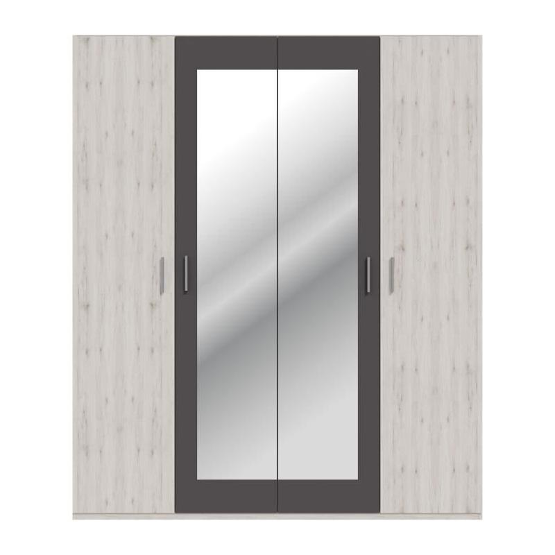 Armoire chambre ADRIA - Chene cendré / Gris foncé - 4 portes battantes