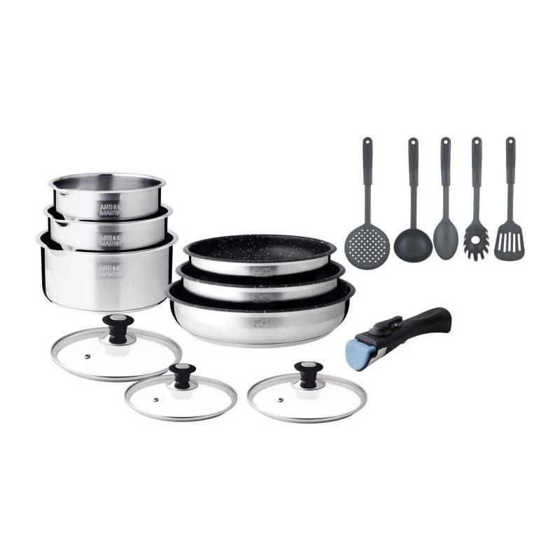 Batterie de cuisine induction Arthur Martin AM1275 - 15 pièces - Poignée amovible