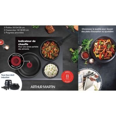 Batterie de cuisine induction - Arthur Martin AM925B - 8 pièces - Poignée amovible
